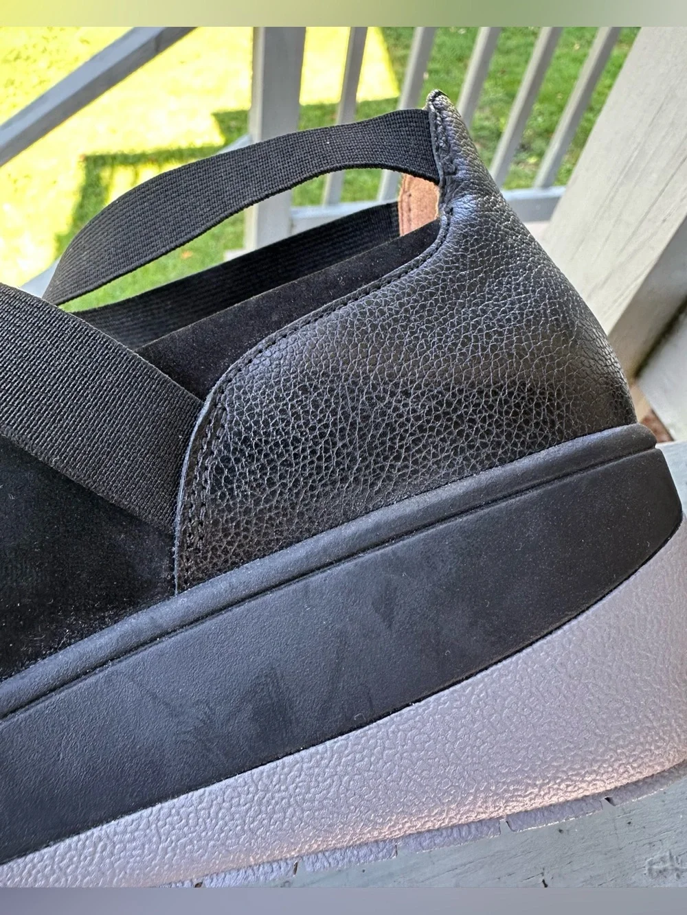 VIONIC 11 Ellery Ankle Strap Up Black Nubuck Leather Wedge